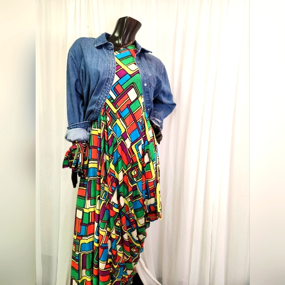 Custom Cut & Sewn - Colorful Geometric Dress with Sash - Picture 3 of 16